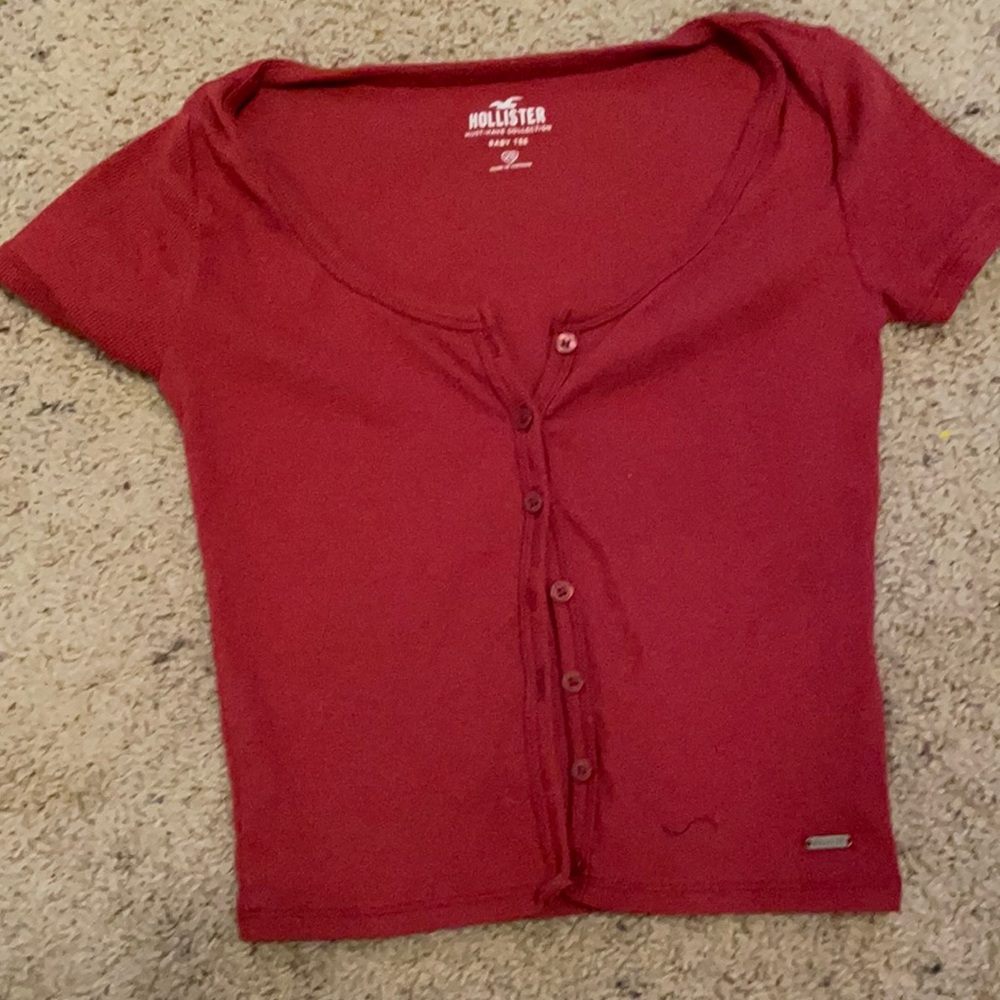COPY - dark red button up baby tee